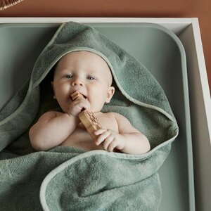 Leander hooded towel 80x80cm, Sage Green - Fehn