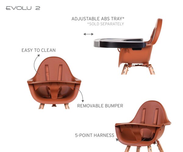 Childhome Evolu 2 söögitool 2in1 turvakaarega, Natural Rust - Childhome