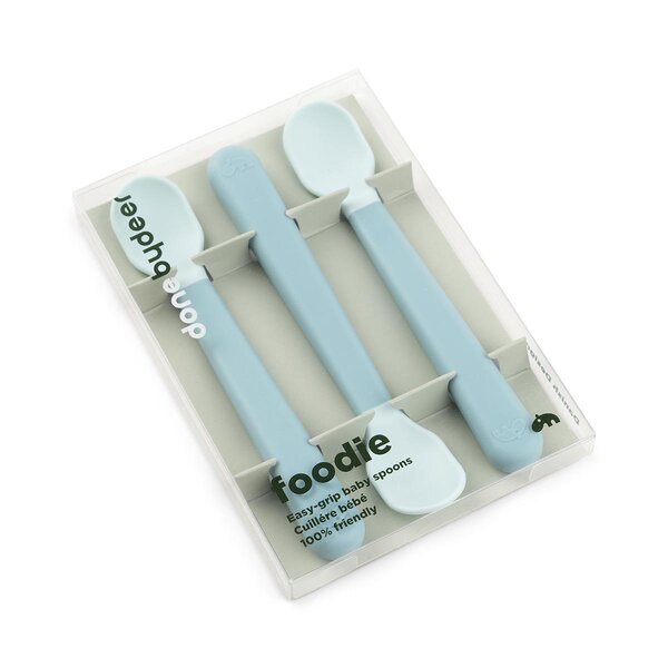 Done by Deer Foodie easy-grip baby spoon 3-pack Blue - Done by Deer