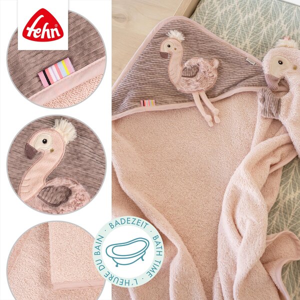 Fehn hooded bath towel 80x80cm, Flamingo - Fehn