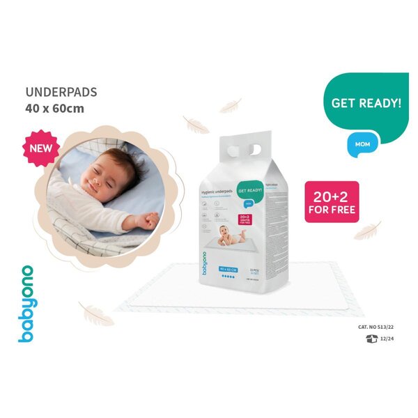 BabyOno Underpads 40x60cm 20 pcs + 2 pcs for free - BabyOno