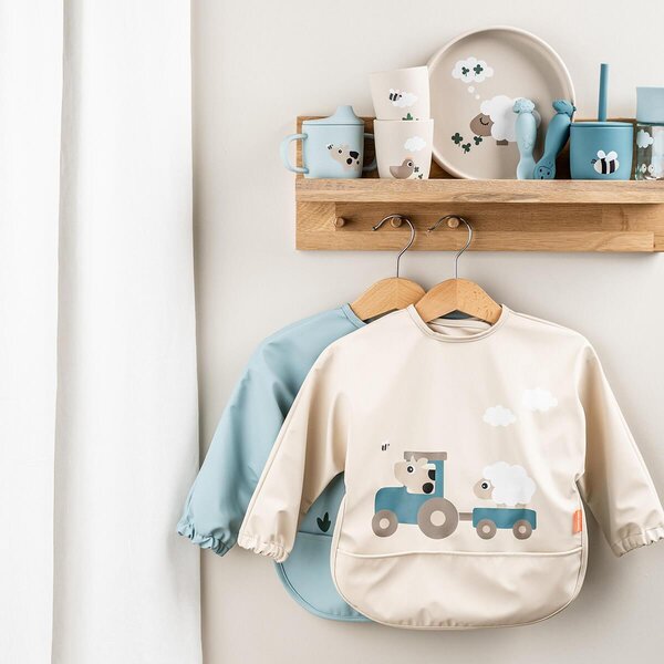 Done by Deer sleeved pocket bib Tiny farm Sand - Done by Deer