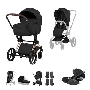 Cybex Priam Style Fold Cot 3in1 Travel System Bundle, Sepia Black  - Cybex