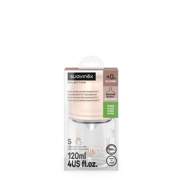 Suavinex Стеклянная бутылочка для кормления 120ml, Bunny Pink - Suavinex